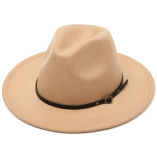 Unisex Fedora Hat With Belt Buckle - Beige