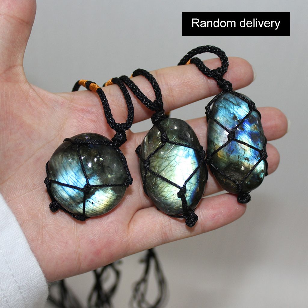 Crystals Blue Fluorite Stone Necklace Handmade Rope Charms Pendents A