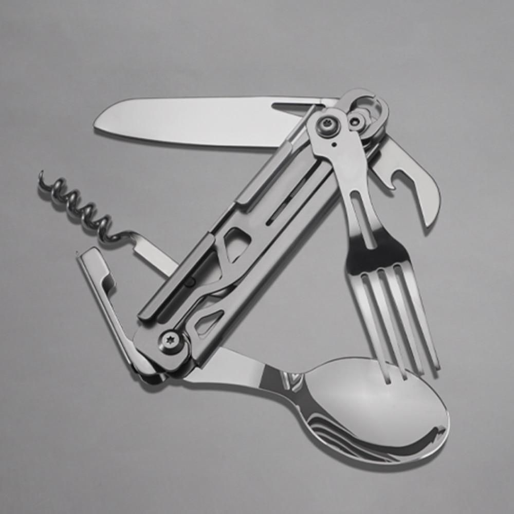 420 Stainless Steel Pocket kniife Multi-tool Portable Fork Spoon Outdoor Survival Camping Folding kniife Detachable Hand Tools