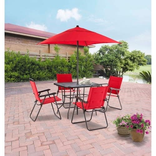 Searcy Lane 6-piece Padded Folding Patio Dining Set - Red