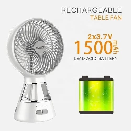 Portable Rechargeable 6" Table Fan With Lamp - 1500mAh