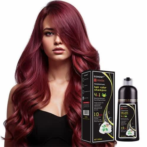 4 In 1 Hair Color Shampoo & Conditioner - Hair Set Dye Red/wine - 500ml