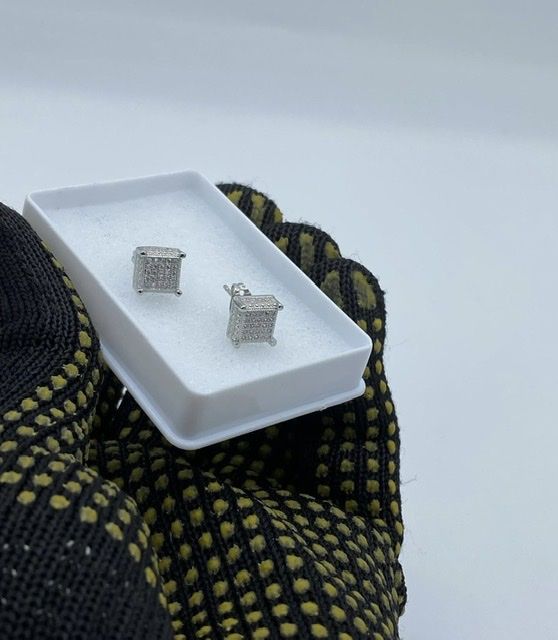Iced Cube Silver Hoop Men's Earrings