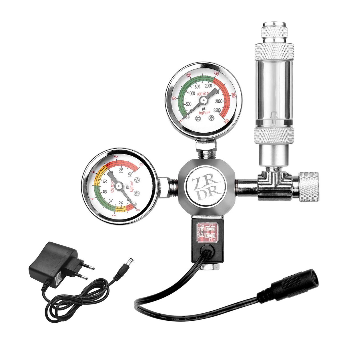 Aquarium CO2 Regulator Waterproof Carbon Dioxide Regulator with Big Gauges Bubble Counter Solenoid for W21.8 Interface Cylinder