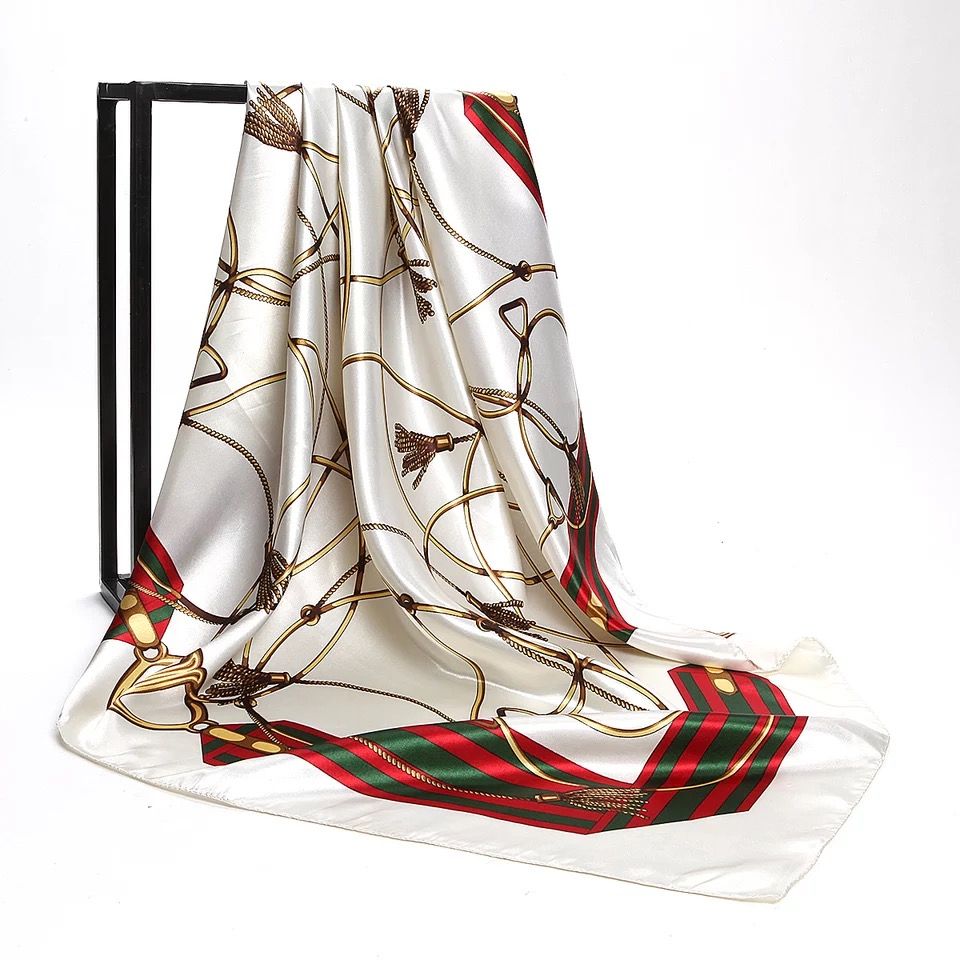 Bandana Scarf Printing Ladies Shawl Silk Large Square Staff College Floral Shiny Lady Women Muslim Hijab White