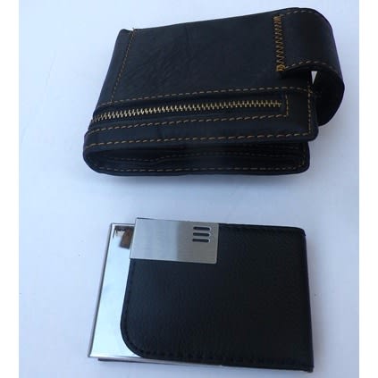 Men's Genuine Leather Wallet + Classic Leather Business Card Holder