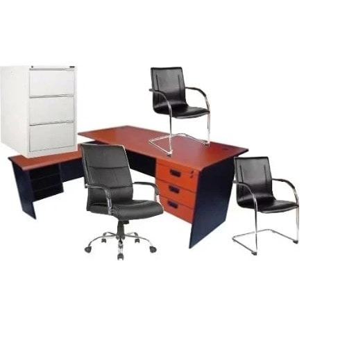 Office Table With 3ft Extension + 3 Drawer File Locker & Office Chairs