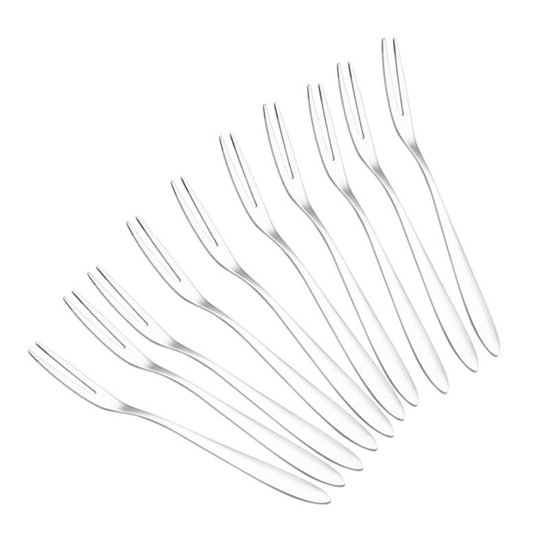 10Pcs Stainless Steel Reusable Fruit Fork Cake Snack Tool