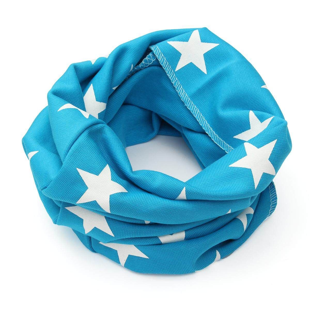 Winter Baby Toddler Kids Stars Pattern Cotton Warm Hat Cap Beanie Scarf Wrap Set Lake Blue