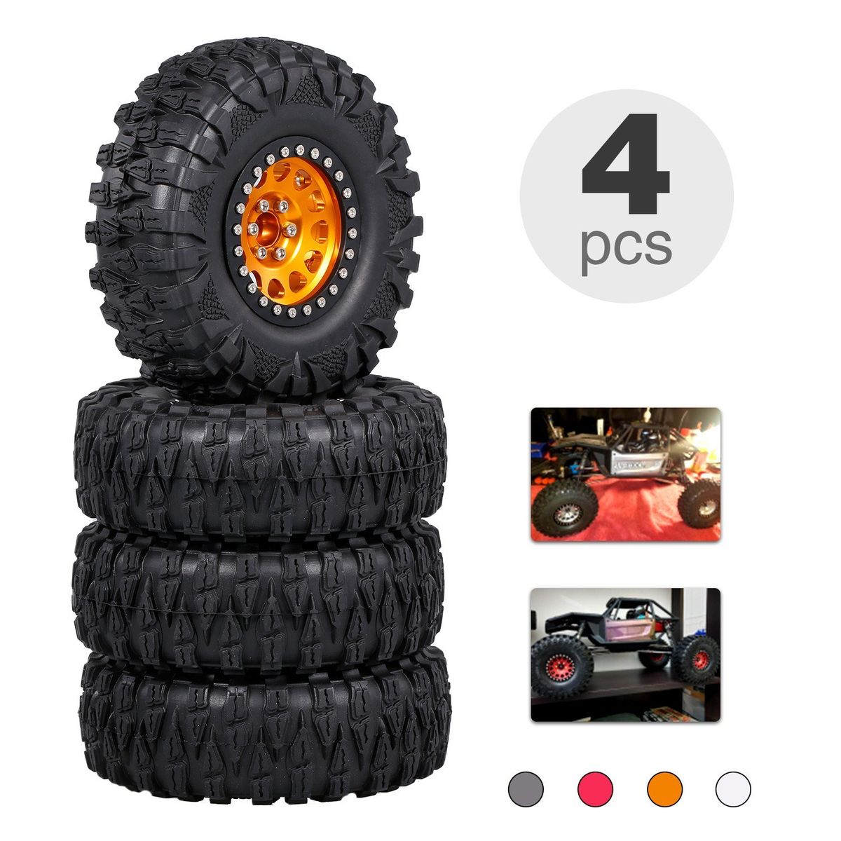 4PCS 2.2IN Crawler RC Tires With Metal Rim Ultra Soft Rock
