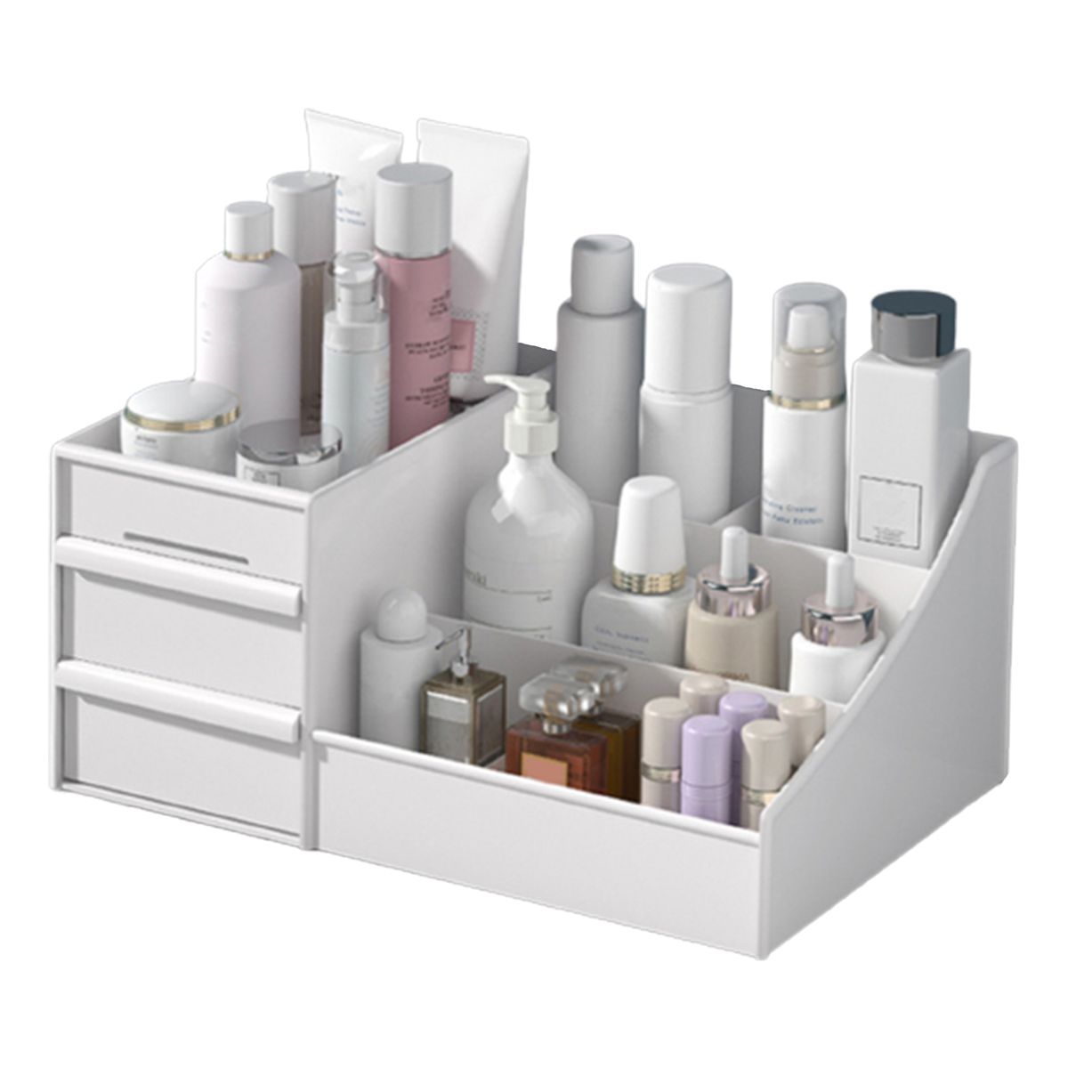 Waterproof Plastic Cosmetic Box With Drawers Desktop-White