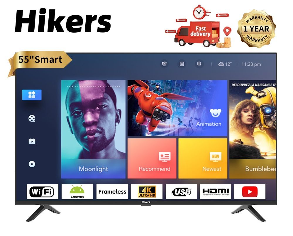 55'' Inch Frameless Android Smart 4K LED TV-Black+WALLMOUNT