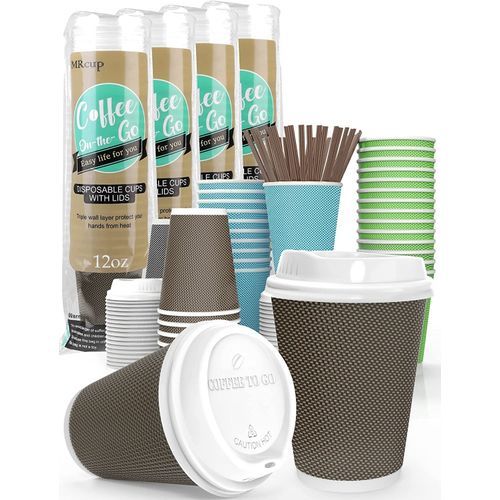 MRcup 12 Oz Hot Beverage Heat-free Coffee Cups With Lids And