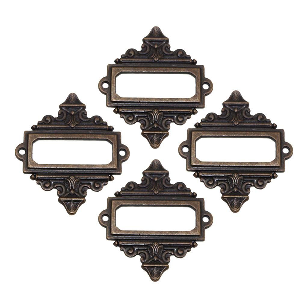 4Pcs Cabinet Card Tag Label Holder Metal Lace Frame 55x62mm Red Bronze
