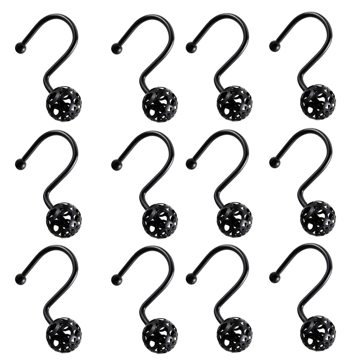 12Pcs Bathroom Curtain Hooks Washroom Bathroom Curtain Rod Hooks Black