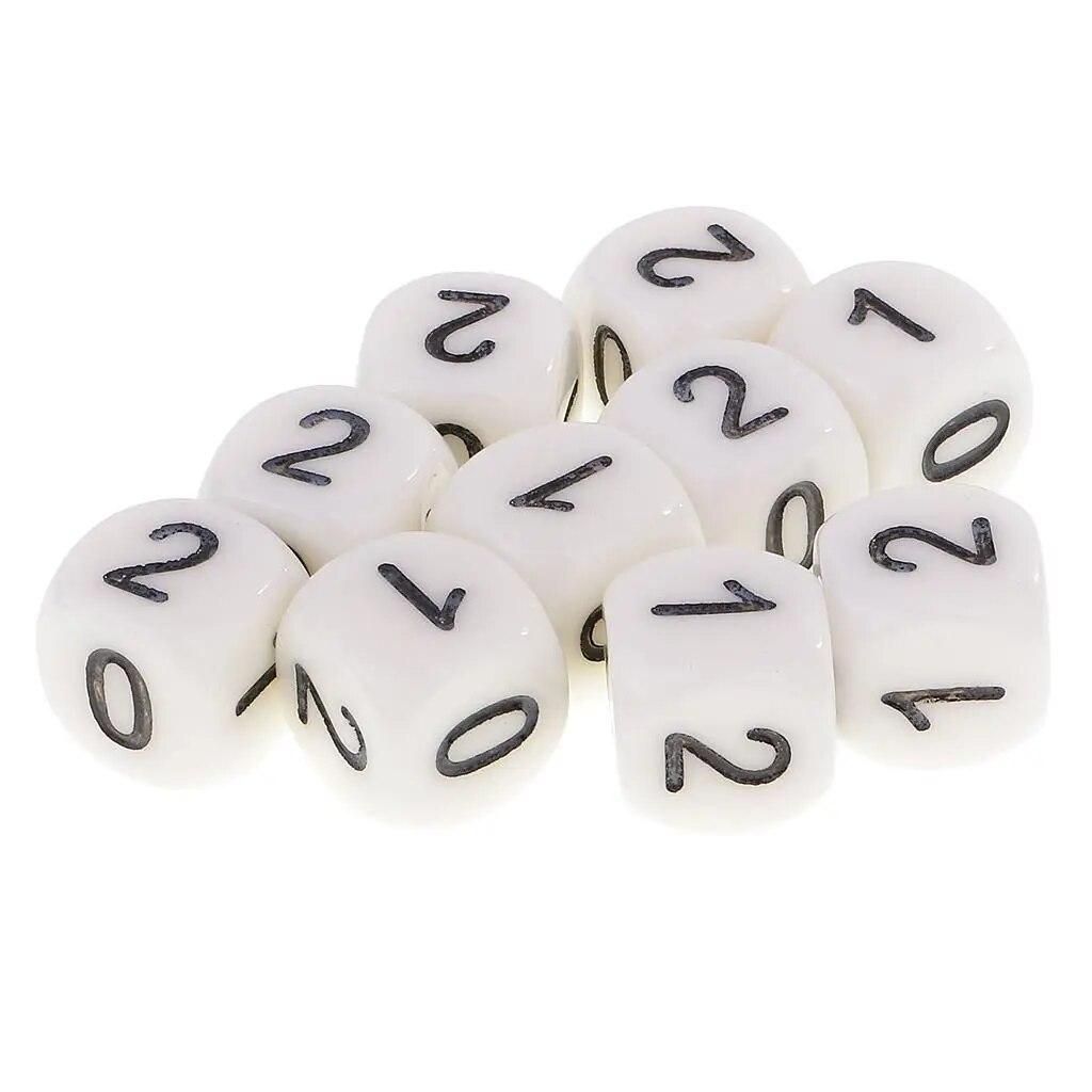 10Pcs 6-Sided D6 16mm Numerals 0 1 2 Dices Set for  and Dragons RPG  Board Game