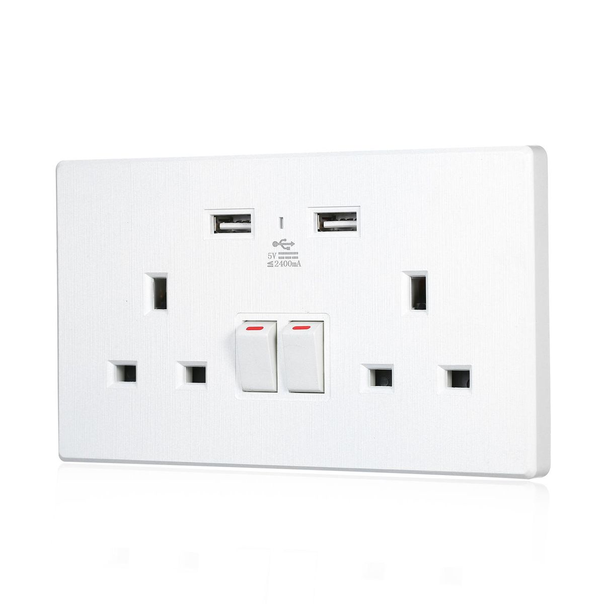 2 Gang Dual Plug Socket 13A with 2 5V 2.4A USB Port Wall Switched Outlete UK Standard