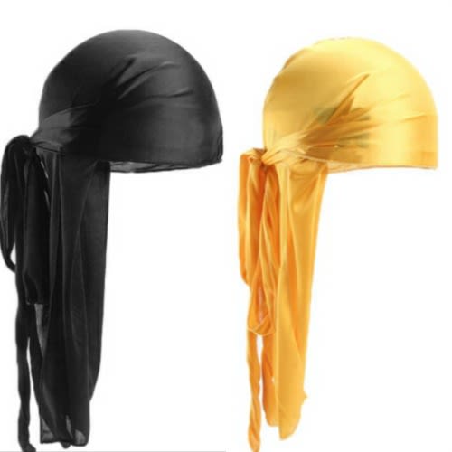 2 In 1 Silky Durag - Black & Yellow