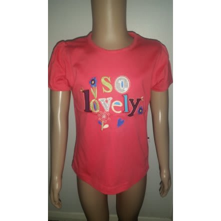 Girls Pretty Embroidered So Lovely T-shirt Top - Age 2 to 7 Years - Peach