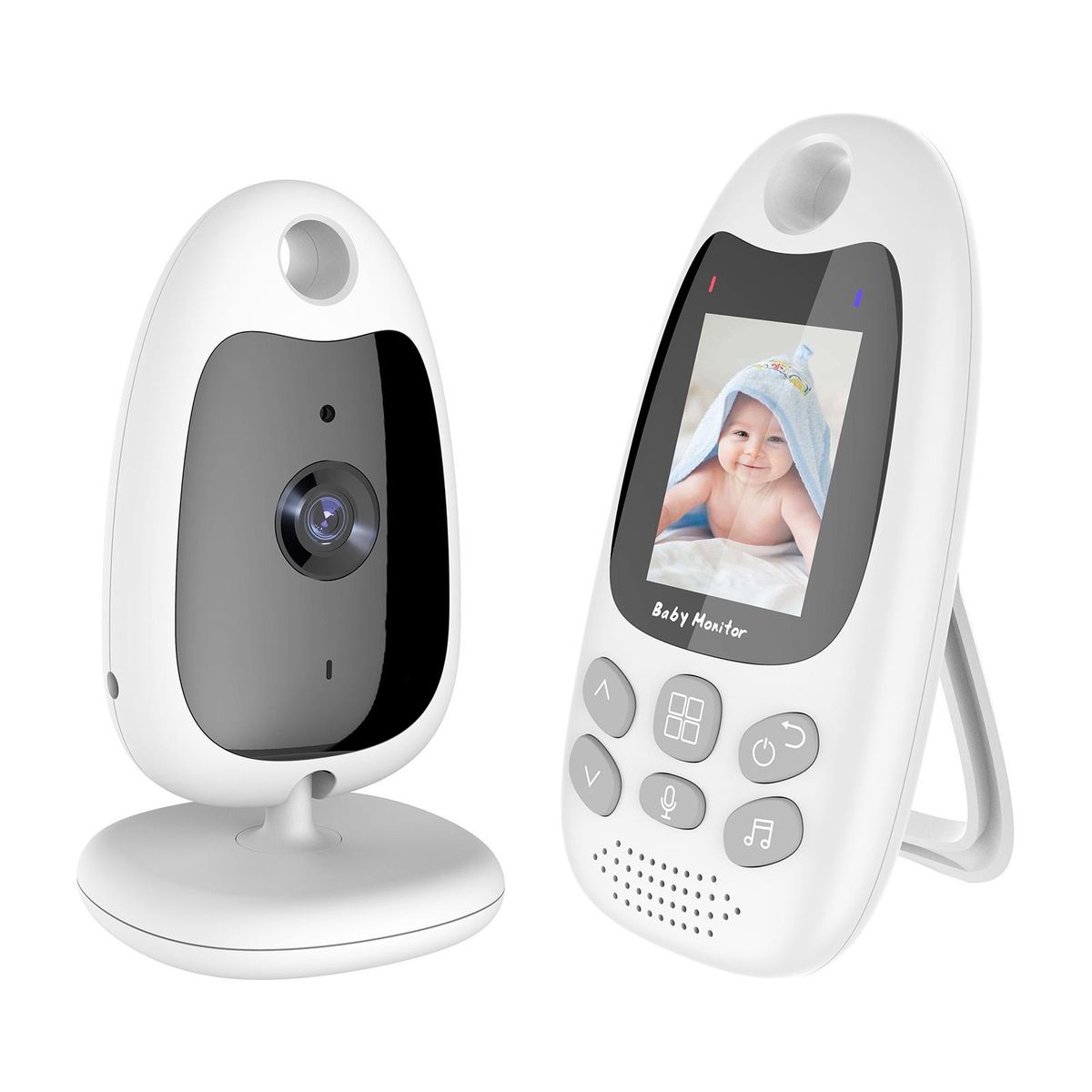 Wireless Baby Monitor Digital Camera Video Monitor for Kids with 2.0 Inch LCD Screen Room Temperature Detection Two-Way Talk Auto Night Vision Built-in Music Multi-Language Alarm Clock Setting