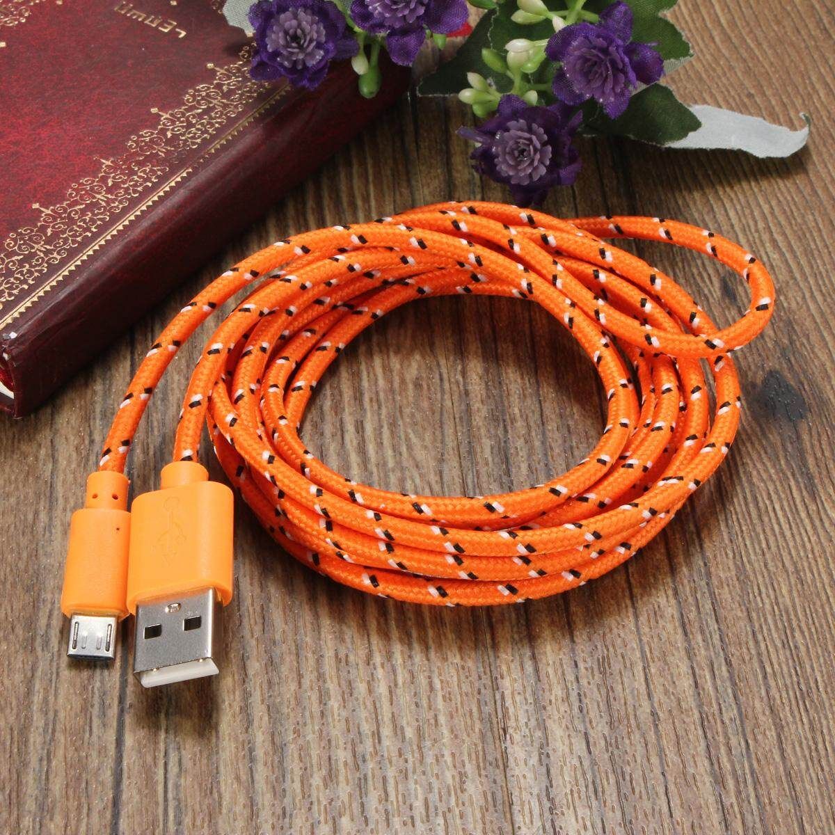 2M Micro USB Data Sync Charger Cable Lead Nylon Braided Rope For Samsung Android Orange