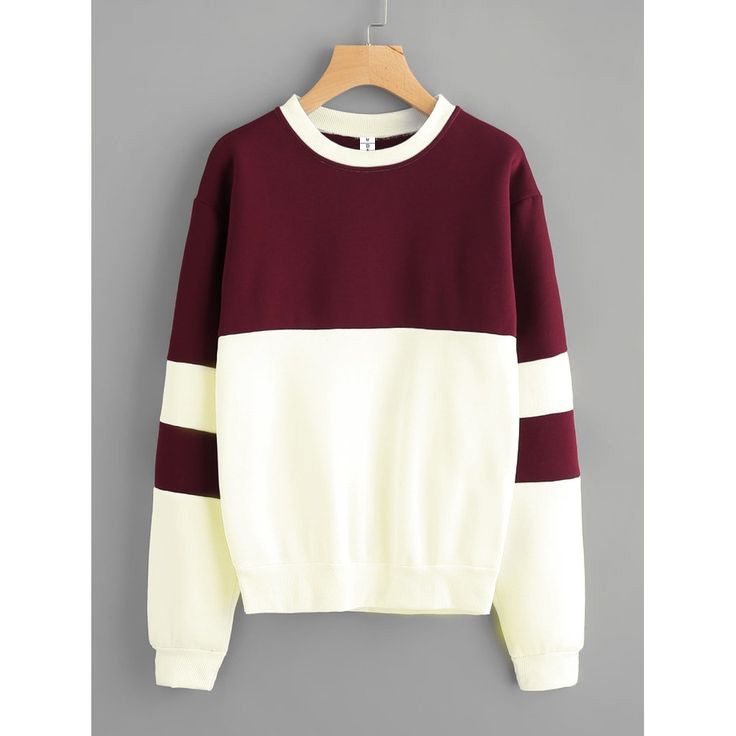 Long Sleeve Contrast Designed Sweatshirt- Off-White & Wine