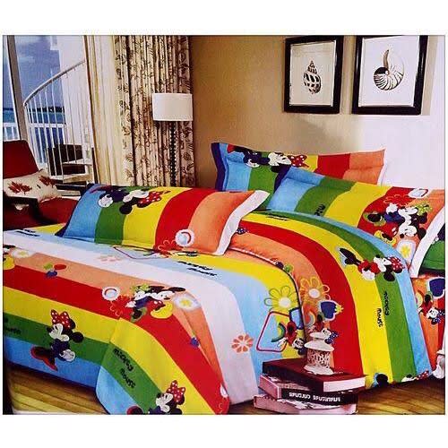 Mickey Mouse Cartoon Charcater Bedsheet With 4 Pillow Cases And Duvet - 4 By 6