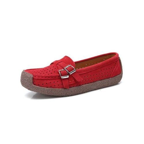 EUR Size 35-41 High Quality Flats Women Suede Leather Flats Shoes Handmade Comfort Loafers Red