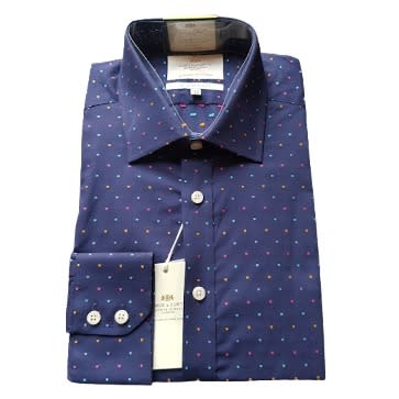Men's Formal Navy Spot Slim Fit Shirt - Single Cuffs