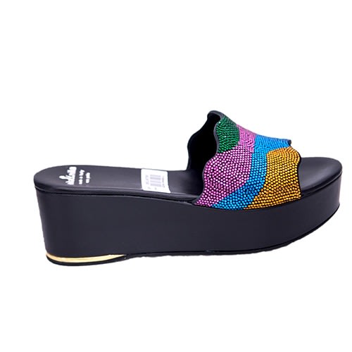 Nila & Nila Wedge Slippers - Black/Multicolor