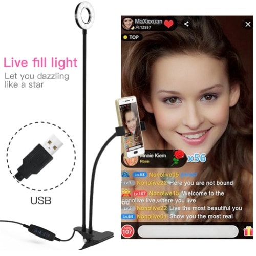 Cat Ear Professional Livestream 3 Light Mode Selfie Ring Light + Phone Holder Clip