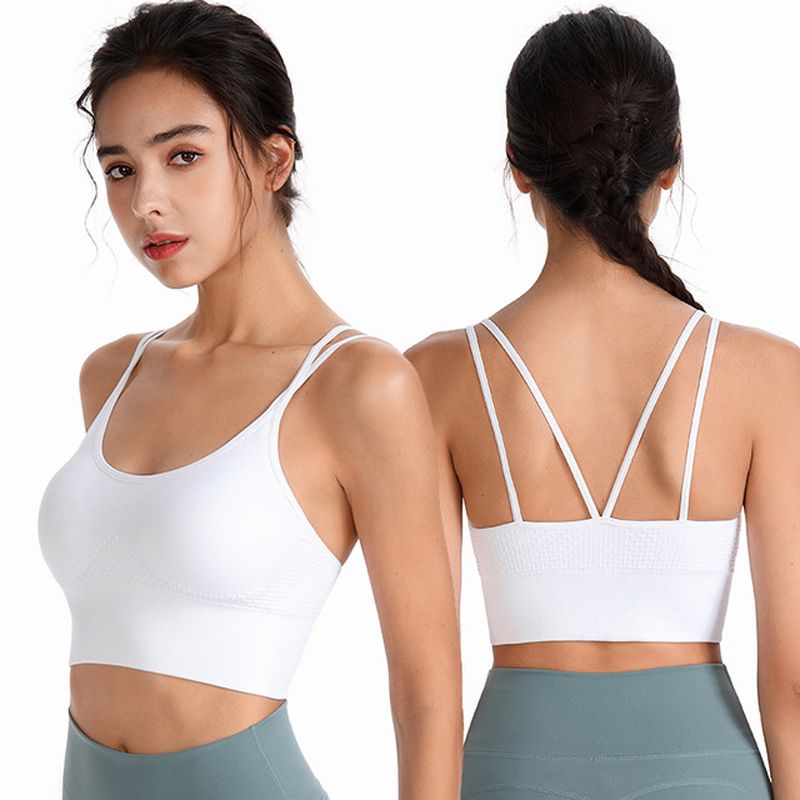 Women Sports Bra Padded Crop Top Cross Back Yoga Bra For Workout Gym（White）