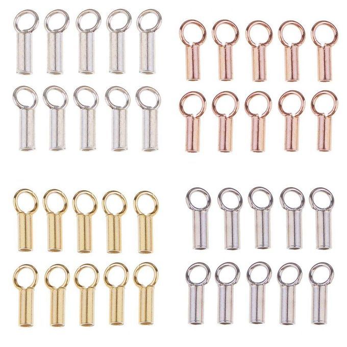 40pcs 925 Sterling Silver Tube  Beads Cord End Tips Caps Stoppers