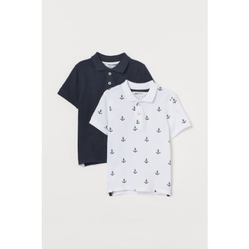 2 In 1 White Anchor Pattern And Navy Polo For Boys