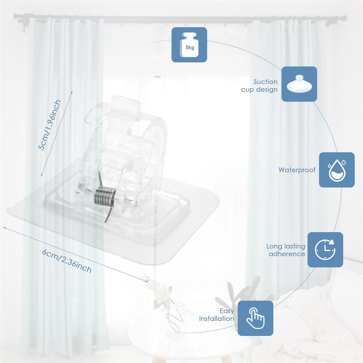 10PCS Self Adhesive Curtain Rod Holders No Drill Curtain Rods Brackets No Drilling Nail Free Adjustable Hooks -2