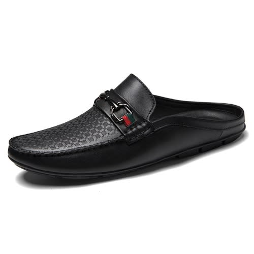 Men's Slip On Leather Half Loafers - Black