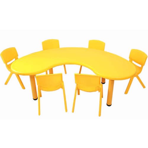 Kindergarten Classroom Adjustable Iron Leg Half Moon Table With 6 Chairs