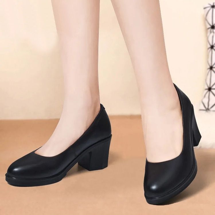 Pofulove Shoes For Women PU Leather Black Shoes Square Heels Pumps Office Ladies Shoes Zapatos De Mujer Fashion Design Sexy