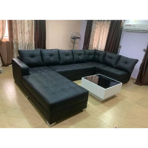 Black Leather 10 Seater Sofa