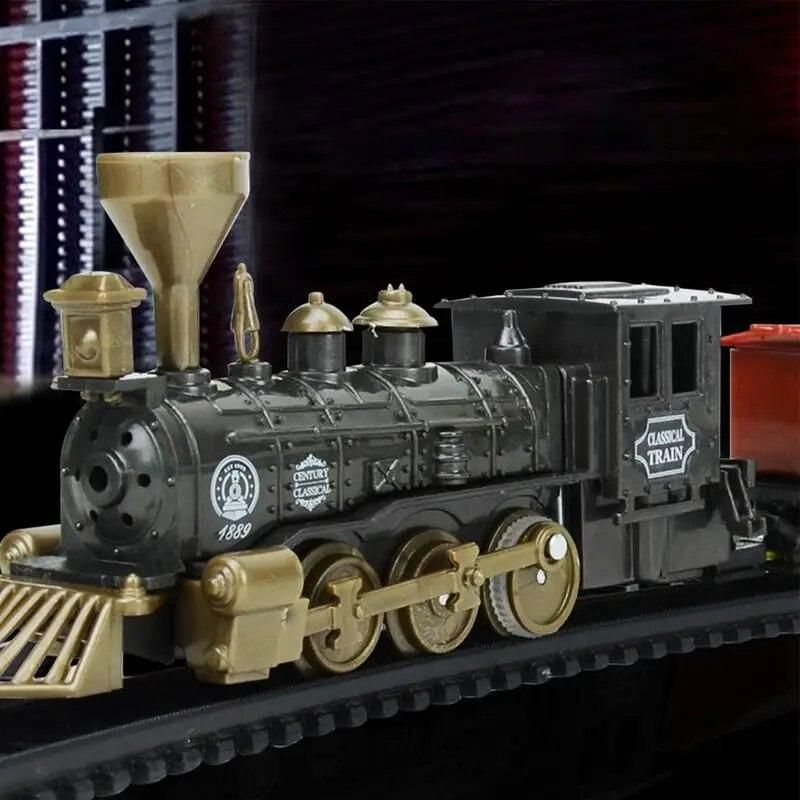 Classical Long Track Cargo Train Car Model Toy Battery Powered Electric Railway Train Set Tren De Navidad Children Xmas Gift