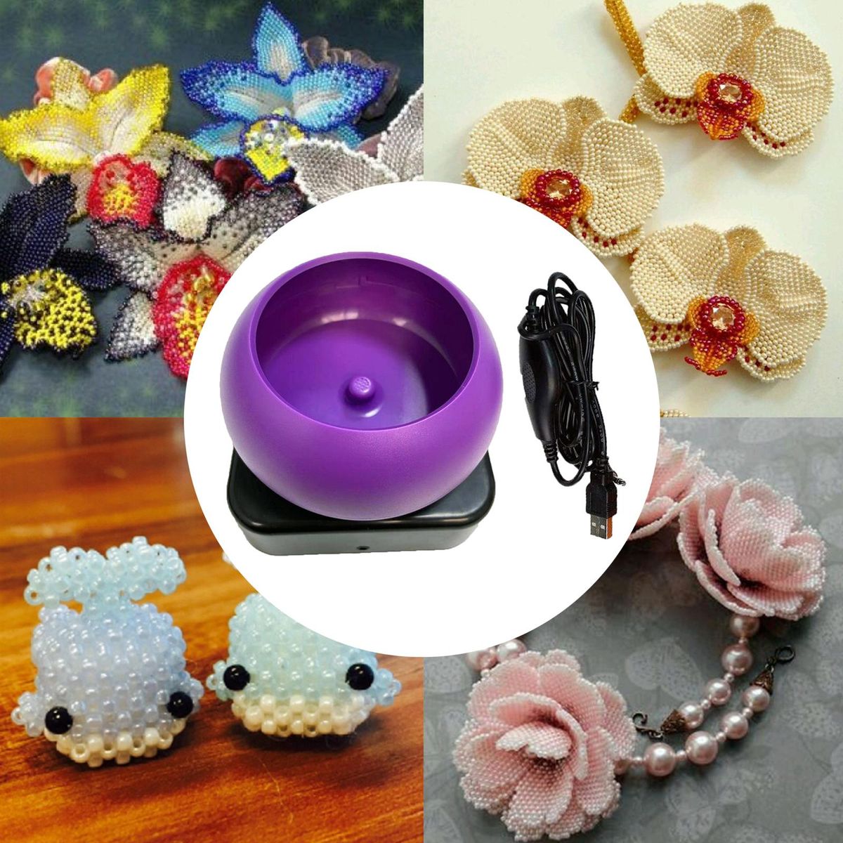 Electric Bead Spinner USB Bead Loader For Crafting Sewing Purple