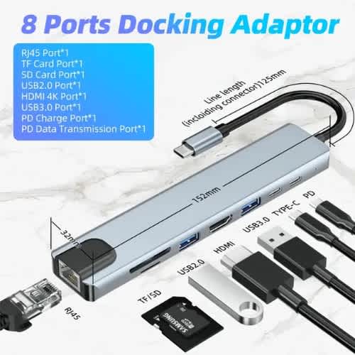 USB C To HDMI - LAN - USB 2- Tf/sd -8 In 1