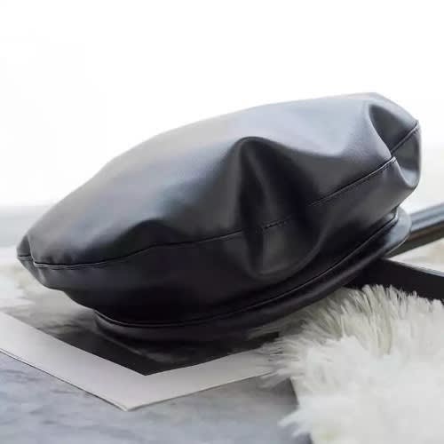 Kellyzola Fashion Pu-leather Beret - Black