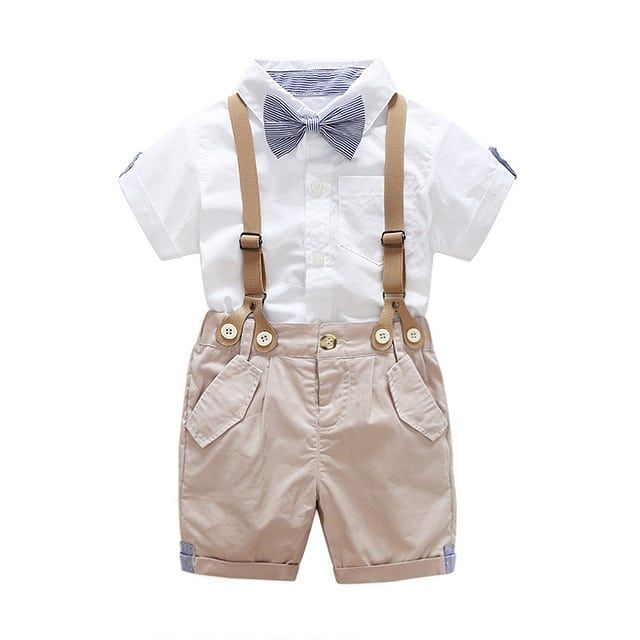 BOY BIRTHDAY SUSPENDER SET -   BROWN DESIGN  - WHITE/BROWN