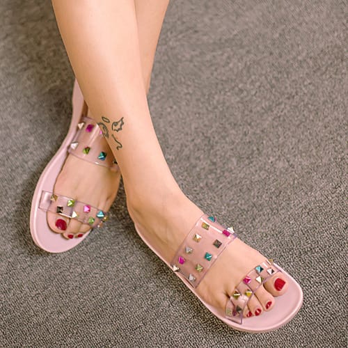 Women's Studded Jelly Slippers - Nude