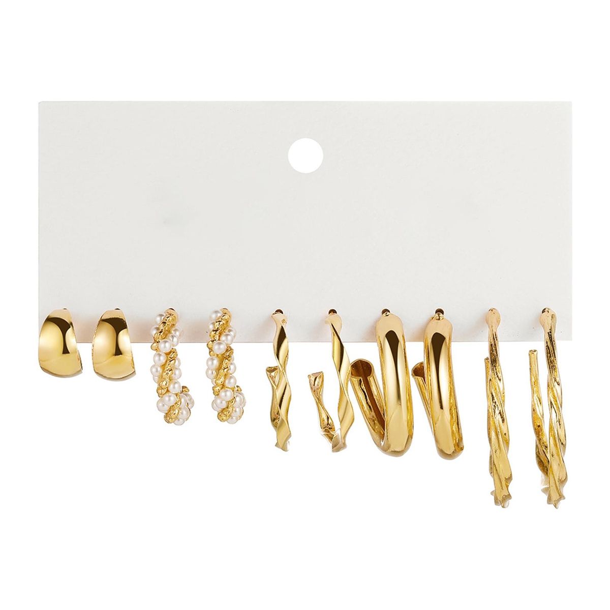 6 Pairs Hoop Earrings Faux Pearls C Shape Vintage Twist-A