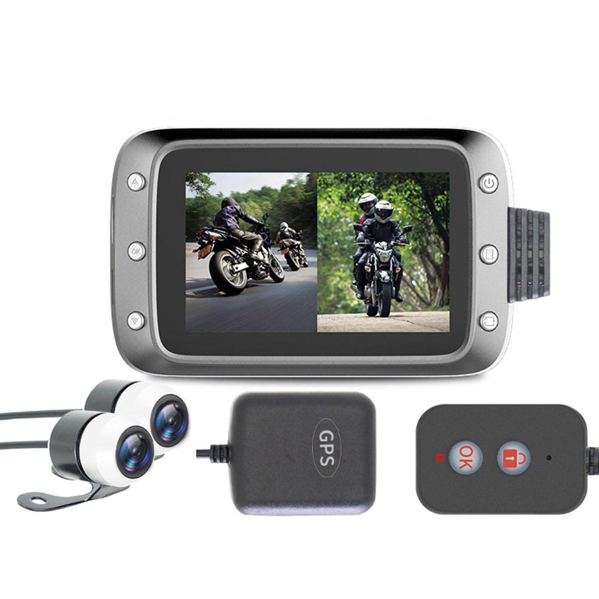 Motorcycle Recording Dash cam Dual 2 Channels Lens Front & Rear 1080P Driving Recorder with GPS 140&deg; Wide Angle 3'' LCD, 64G Max