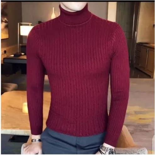 Mens Turtleneck Polo-wine