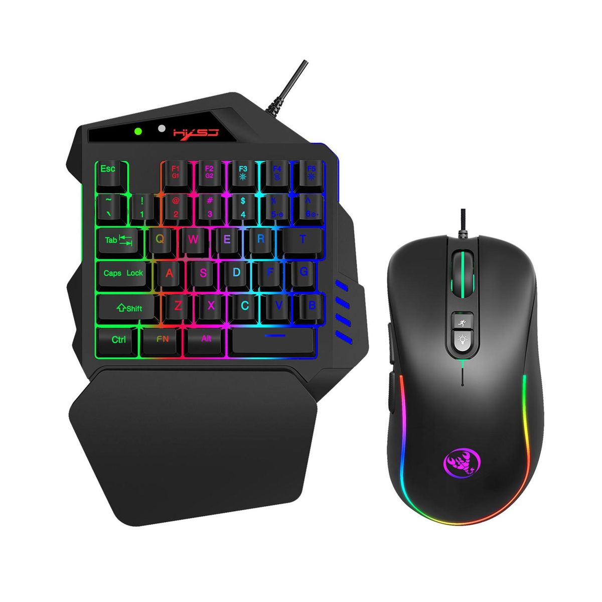 One Handed Gaming Keyboard And Mouse Combo V500 RGB Gaming Keypads And J300 Gaming Mouse Gaming Keypad Wired Gaming Keyboard with 2 USB Ports And Gaming Mouse