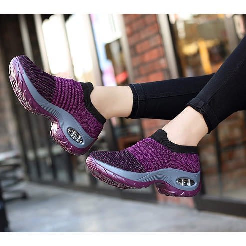 Women's Breathable Mesh Slip On Walking Sneakers -purple